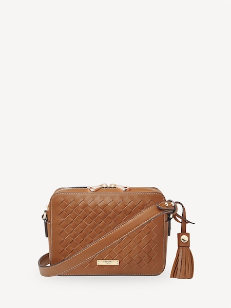 Brown Camera Bag Tan Slot Weave Leather with Tassel (H16746) | £350