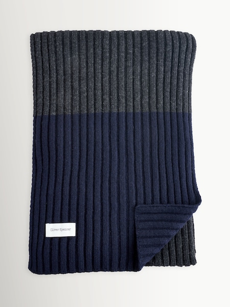 Blue Soane Wool Blend Striped Scarf (H18542) | £115
