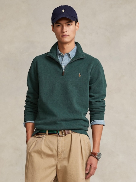 Green Estate Rib Cotton Quarter Zip Sweatshirt (H21696) | £175