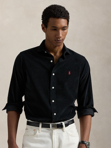 Black Fine Cord Long Sleeve Shirt (H21709) | £165