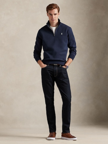 Blue Double Knit Tech Quarter Zip Sweatshirt (H21710) | £175
