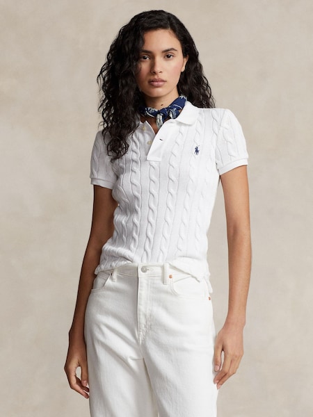 White Cable Knit Polo Shirt (H22526) | £175