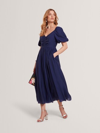 Ted Baker Blue Orlaah Puff Sleeve Ruched Detail Midi Dress