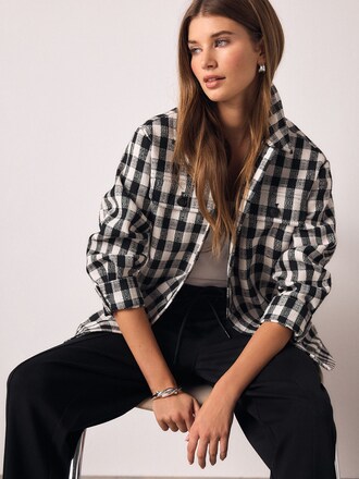 Black/White Boucle Shacket - Petite