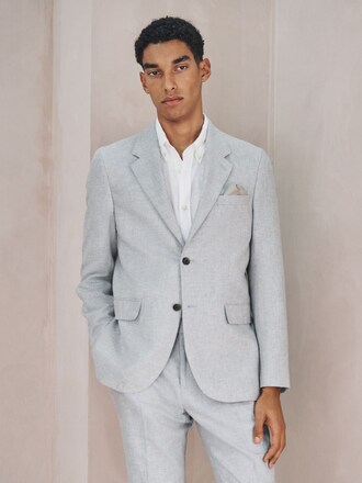 Grey Tailored Fit Linen Blend Texture Suit Jacket