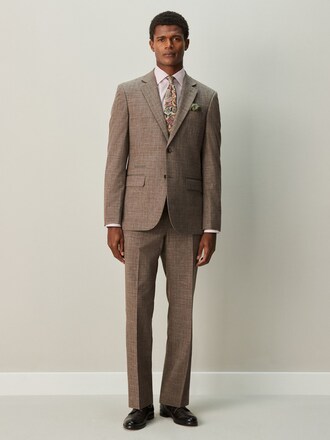 Brown Regular Fit Trimmed Check Suit Trousers