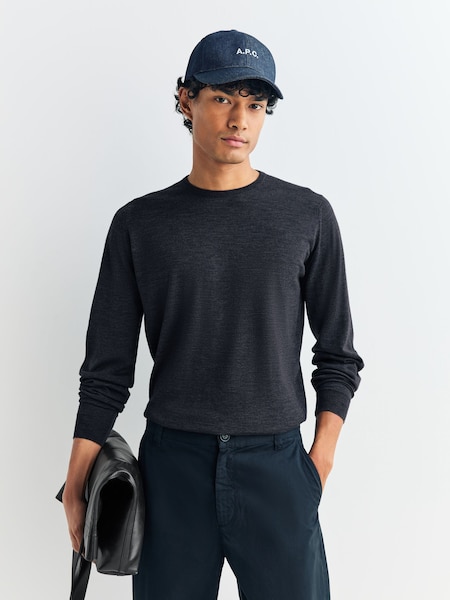 Grey Lundy Long Sleeve Merino Wool Crew Neck Jumper (H37984) | £225