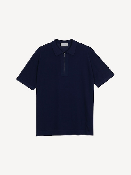 Blue Sandbanks Zip Short Sleeve Cotton Knit Polo Shirt (H37991) | £200