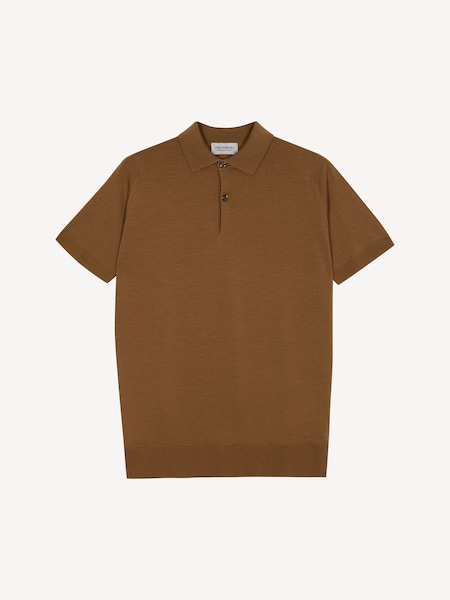 Brown Payton Short Sleeve Merino Wool Polo Shirt (H37998) | £195