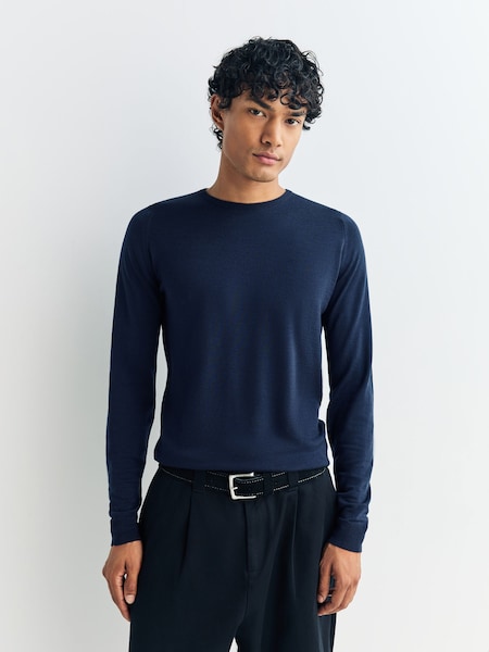 Blue Lundy Long Sleeve Merino Wool Crew Neck Jumper (H39004) | £225