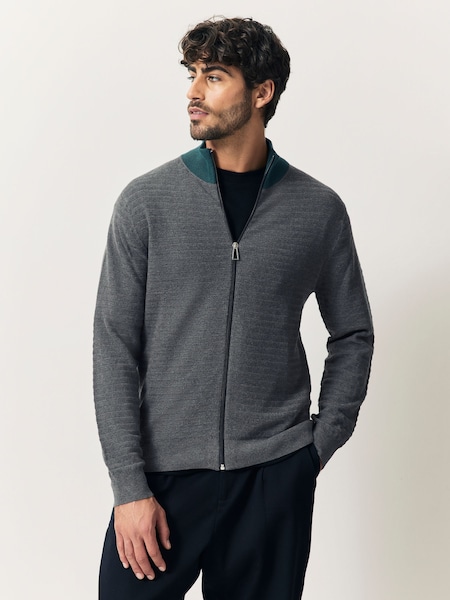 Textured Zip Through Knitted Brown Jacket (H39863) | £200