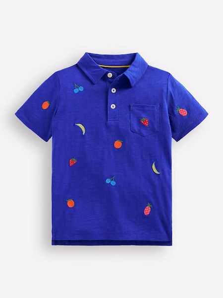 Blue Embroidered Slub 100% Cotton Polo Shirt (H45270) | £10.50 - £11.50