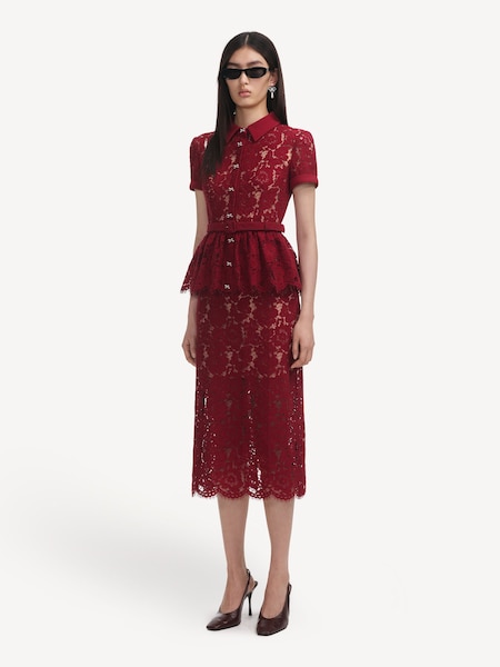 Self Portrait Red Lace Peplum Midi Dress (H49895) | £420
