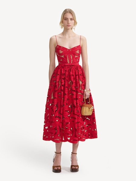Red Bow Embroidered Midi Dress (H49901) | £380