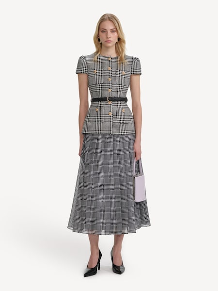Black Houndstooth Tailored Midi Dress (H49906) | £460