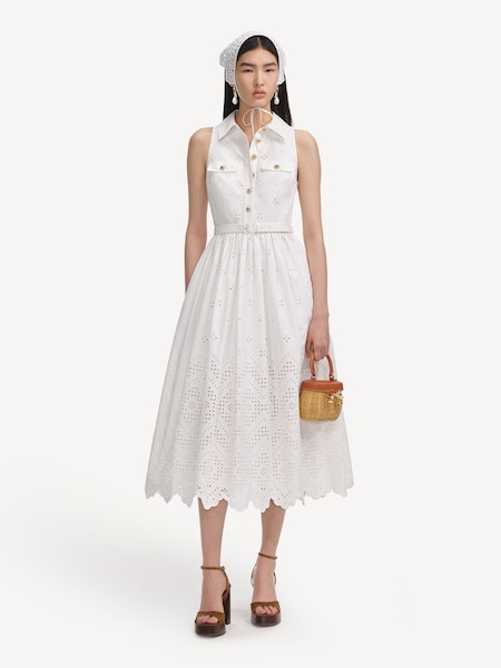 White Cotton Broderie Midi Dress (H49907) | £380