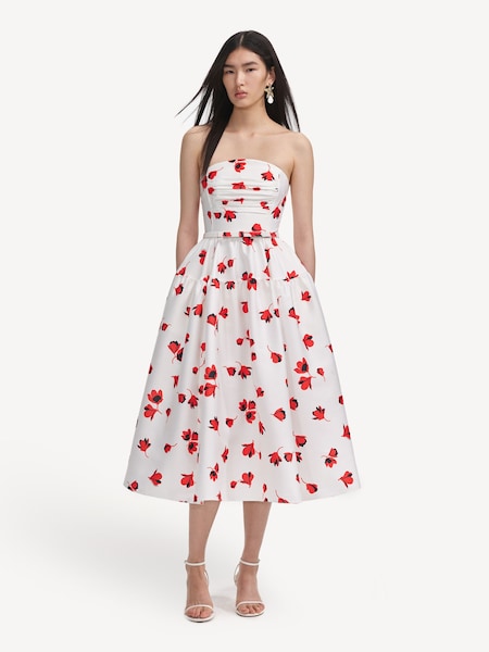 White Floral Print Taffeta Midi Dress (H49908) | £450