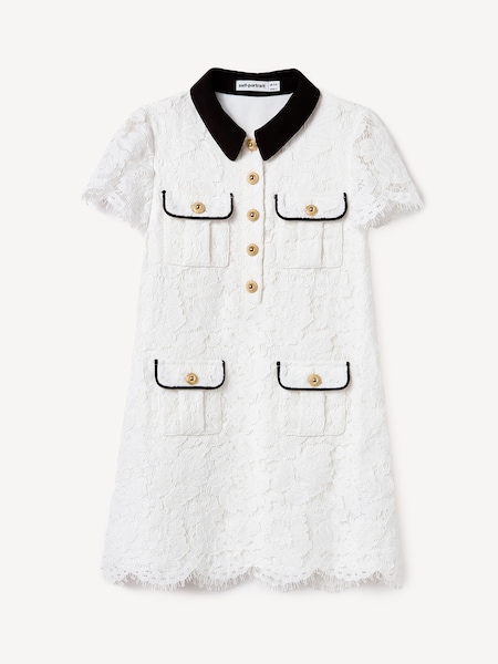 White Lace Contrast Collar Dress (H53335) | £220