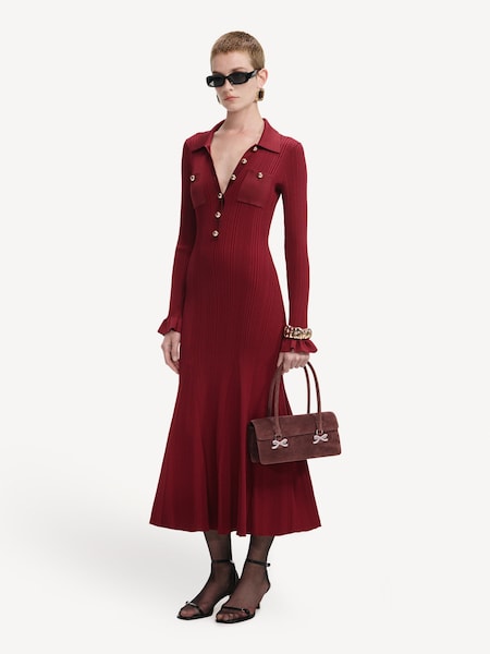 Red Ribbed Knit Midi Dress (H53932) | £380