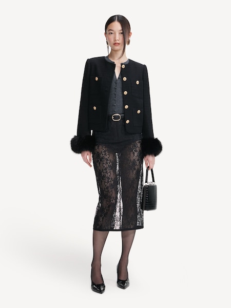 Black Boucle Fur Cuff Jacket (H53939) | £450