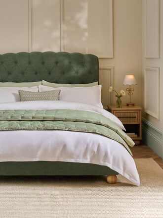 Relaxed Linen Look Green Farringdon Upholstered Ottoman Storage Bed Frame