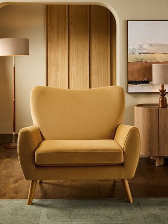 Soft Velvet Ochre Yellow Wilson Highback Snuggle Seat Armchair