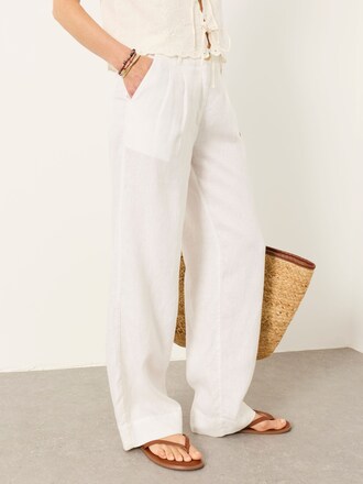 FatFace Arie White Wide Leg 100% Linen Trousers