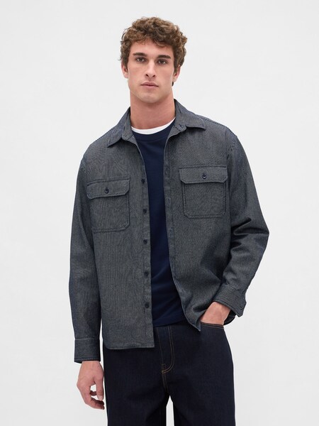 Blue Denim Stripe Oversized Shirt (H66611) | £60