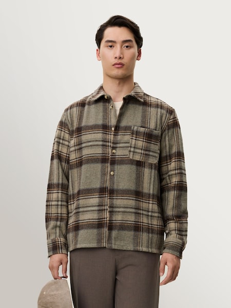 Grey Kaleb Check Wool Overshirt (H72079) | £180
