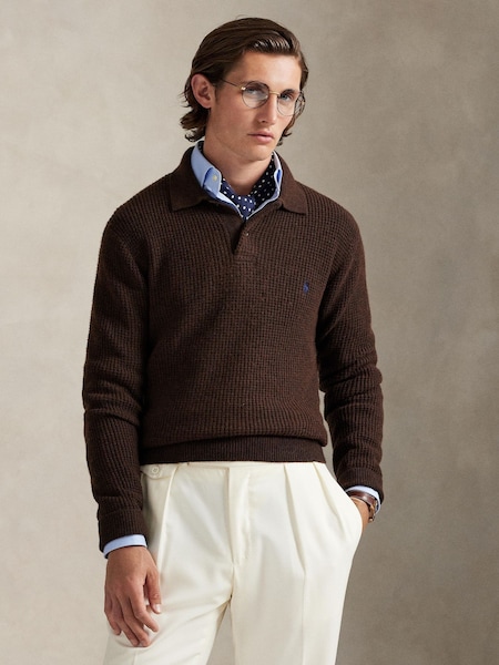 Cacao Brown Heather Long Sleeve Pullover Jumper (H82063) | £255