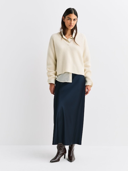 Blue Isaak Long Silk Satin Skirt (H85643) | £425