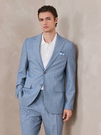 Chambray Blue Slim Fit Stripe Suit Jacket