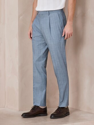 Chambray Blue Slim Fit Stripe Suit Trousers