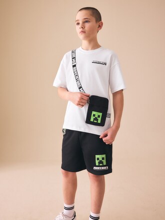 White/Black Minecraft Bag T-Shirt and Shorts Set (3-16yrs)