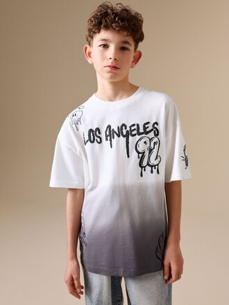 Grey/White Dip Dye Graffiti Short Sleeve Graphic T-Shirt (3-16yrs)