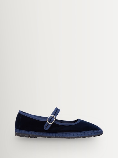 Blue Molly - Velvet Mary Jane Ballet Flats