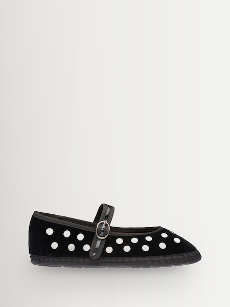 Silver Black - Mae Studded Velvet Mary Jane Ballet Flats