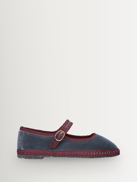 Grey Georgina - Velvet Mary Jane Ballet Flats
