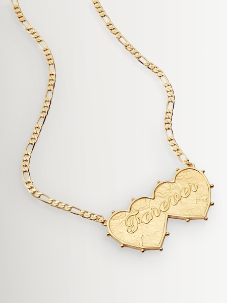 Gold Tone - Gold Tone Shrimps Forever Double Heart Necklace