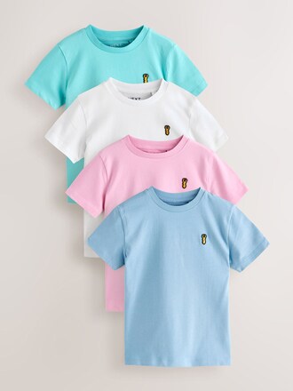 Pastels Short Sleeve Stag Embroidered T-Shirts 4 Pack (3-16yrs)