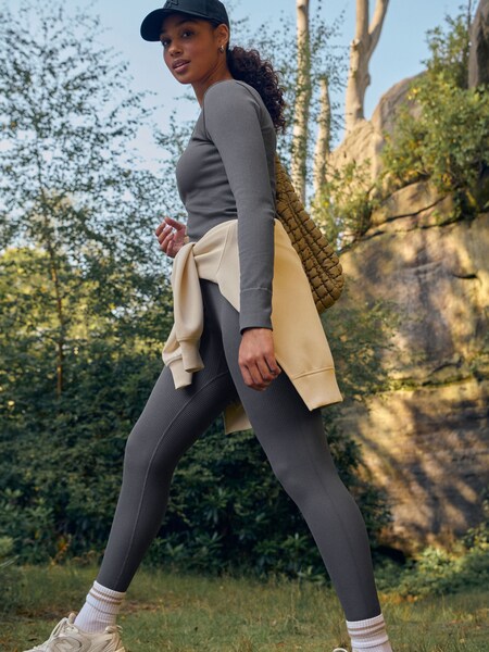 Slate Grey Ribbed Seamless High Waist Leggings (M91968) | £20