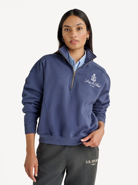 Blue Vendome Embroidered Quarter Zip Sweatshirt (N31467) | £150