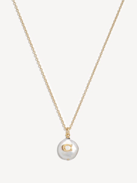 Gold Tone Signature Coin Pearl Pendant Necklace (N44577) | £75