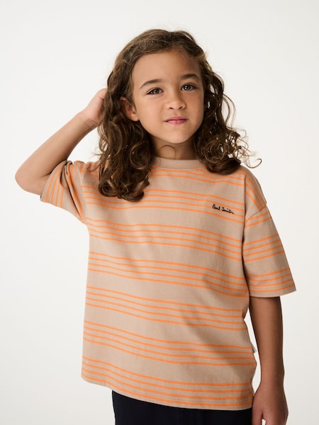 Oversized Boys Orange/Neutral Striped Short Sleeve T-Shirt (N72756) | £38