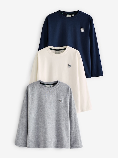 Boys Signature Long Sleeve 100% Cotton T-Shirts 3 Pack (N72829) | £34