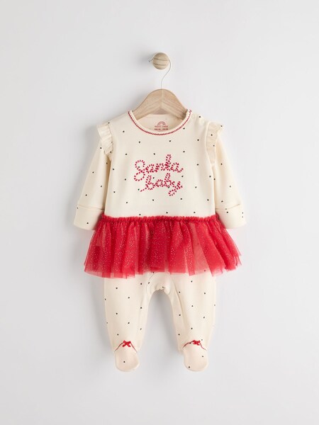 Red/Cream Santa Baby Christmas Tutu 100% Cotton Sleepsuit (0mths-2yrs) (N77696) | £6 - £7