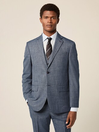 Blue Regular Fit Trimmed Textured Suit Jacket