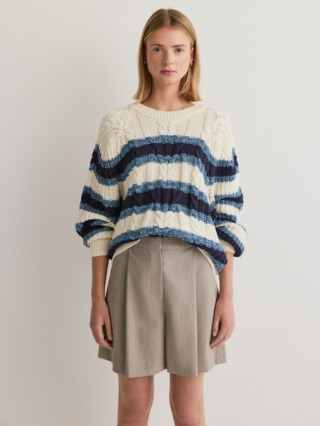 White - Frankie Cable Knit Striped Jumper