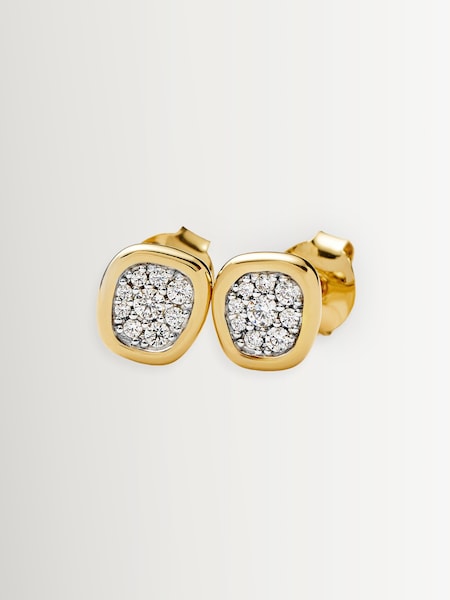 Gold Tone - Molten Soft Square Pave Stud Earrings