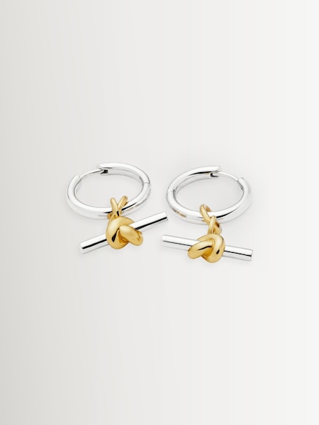 Silver Tone - Lucy Williams Knot T-bar Charm Hoop Earrings